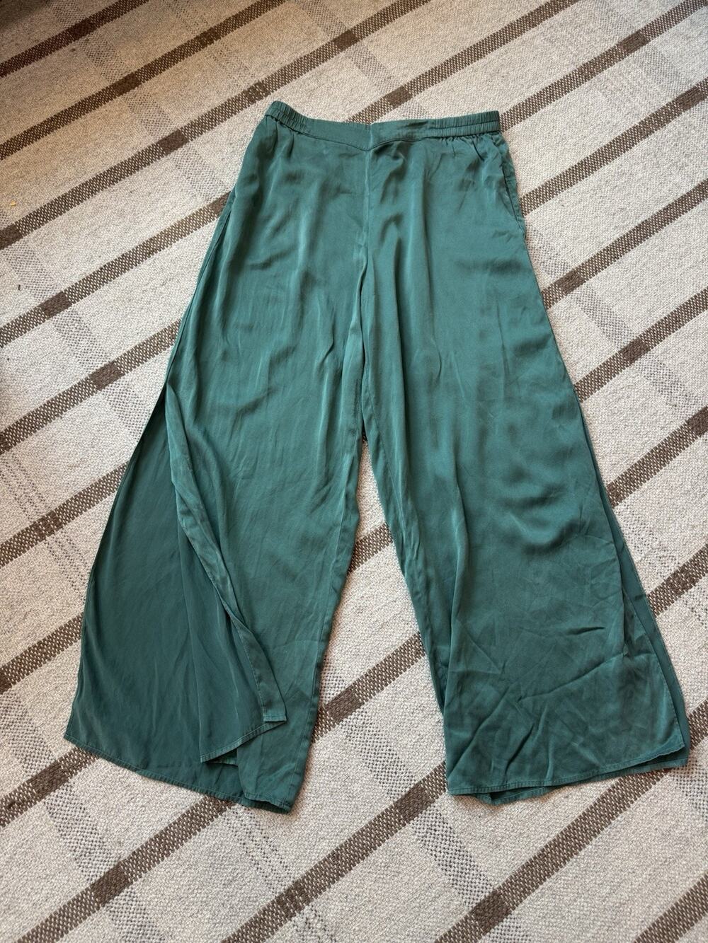 Lunya Washable Silk Wide Split Leg Emerald Green Pj Pants Large Lounge High